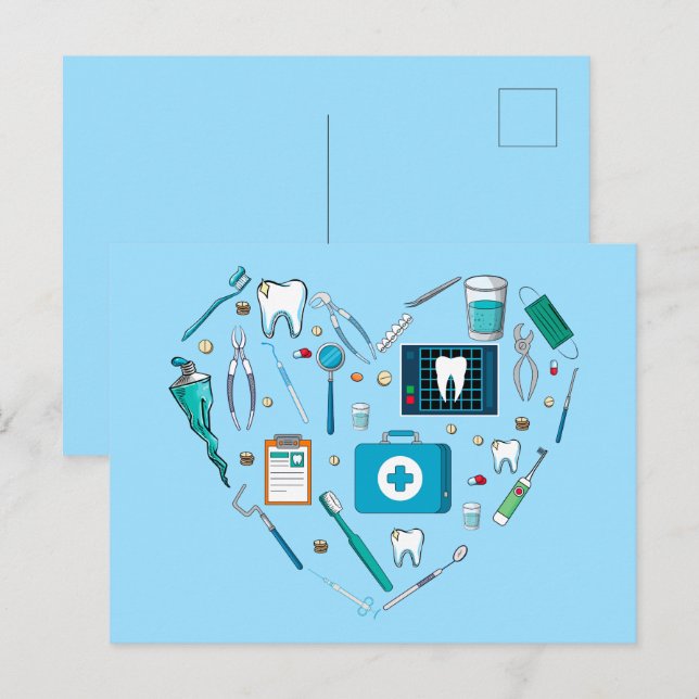 Carte Postale Outil dentaire drôle de dentiste en forme de cœur (Devant / Derrière)