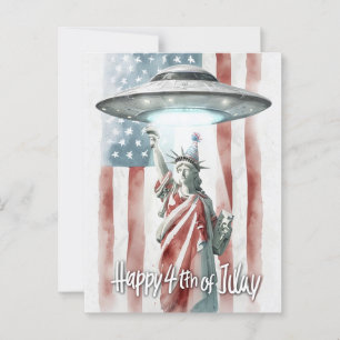 Carte Postale OVNI 4 juillet Statue de la Liberté Art amusant