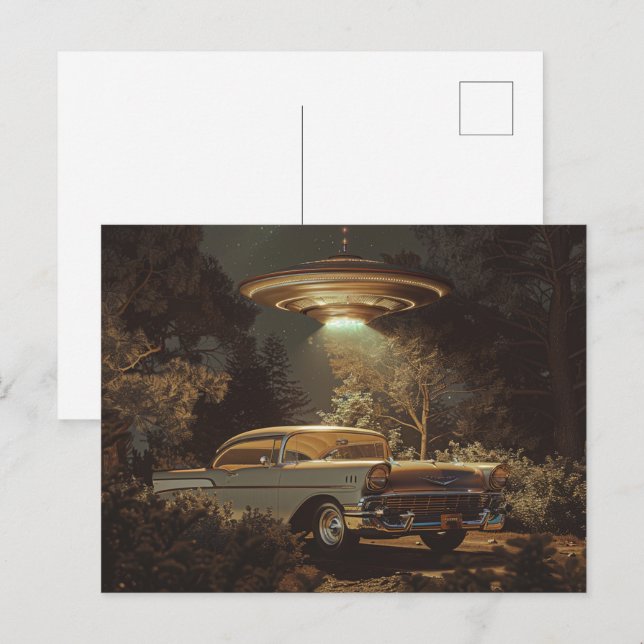 Carte Postale OVNI et Stanley's 1956 BelAir (Devant / Derrière)