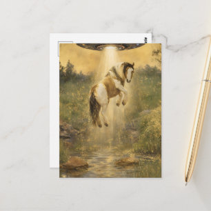 Carte Postale OVNI ramassant un magnifique cheval Gypsy Vanner