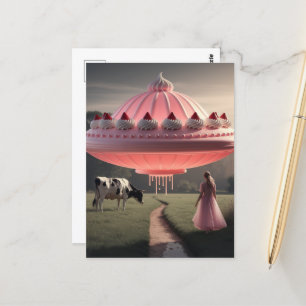 Carte Postale OVNI rose sucré surréaliste traitement dans pâtura