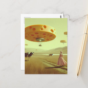 Carte Postale OVNIs au fromage dans la prairie laitière