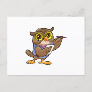 Carte Postale Owl comme secrétaire avec stylo et note