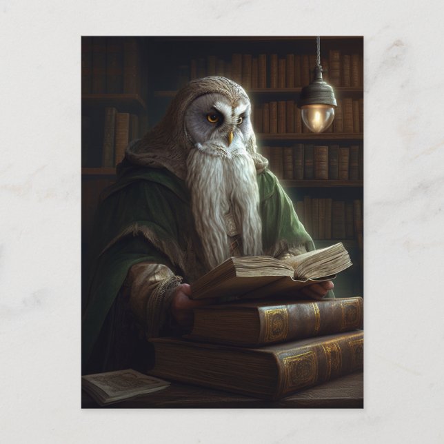 Carte Postale Owl Librarian Imaginaire Art (Devant)