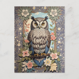 Carte Postale Owl Pastel Floral William Morris Inspiré