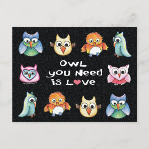 Carte Postale "Owl You Need is Love" Owl Postcard #1