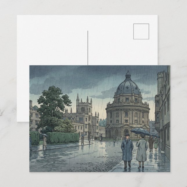 Carte Postale Oxford University in Rain Japanese Woodblock Print (Devant / Derrière)