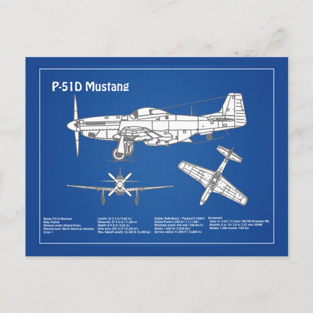 Carte Postale P-51D Mustang - Plan d'avion ABD (Devant)