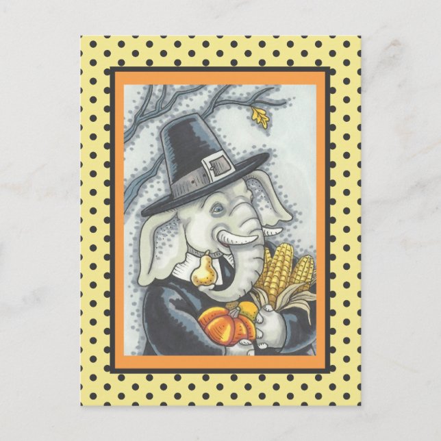 CARTE POSTALE PACHYDERME DE THANKSGIVING, PÈLERIN RECONNAISSANT  (Devant)