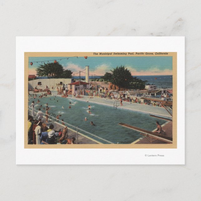 Carte Postale Pacific Grove, CA - Vue sur la piscine municipale (Devant)