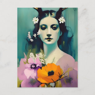 Carte Postale Pagan Woman Peint Rose Orange Flowers