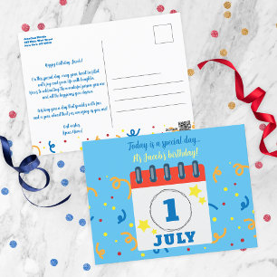 Carte Postale Page du calendrier Célébration d'anniversaire du 1