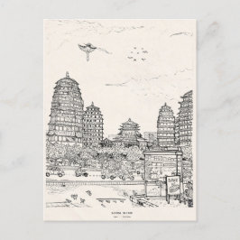 Carte Postale Pagode de Saïgon Viêt-Nam Tirage d'encre de stylo