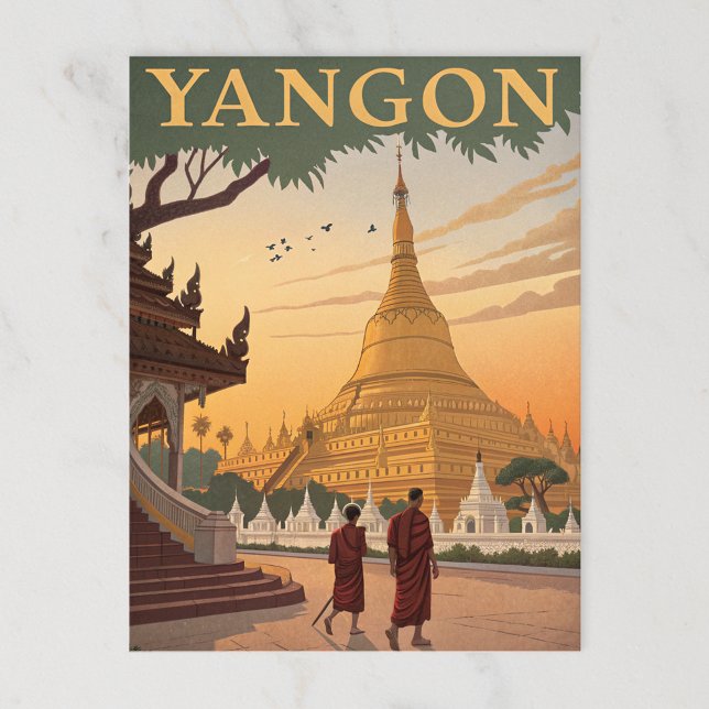 Carte Postale Pagode de Yangon et rétro birman (Créateur téléchargé)