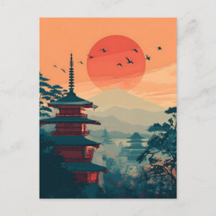 Carte Postale Pagode japonaise vintage