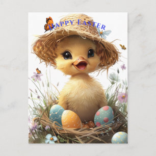 Carte Postale Paille de canard Casquette Fleurs d'oeufs de Pâque