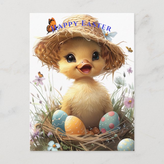 Carte Postale Paille de canard Casquette Fleurs d'oeufs de Pâque (Devant)