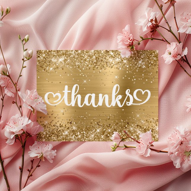 Carte Postale Pailleté Or Cœurs Mignons Merci pour mes 16 ans (Glittery Gold Cute Hearts Sweet 16 Thanks Postcard)