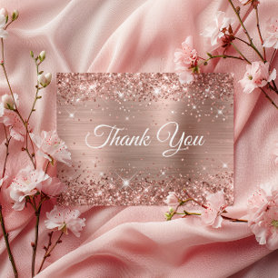 Carte Postale Pailleté Or Rose Feuille Merci pour vos 75 ans