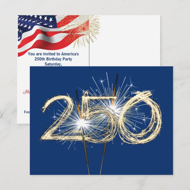 Carte Postale Paillettes de fête pour le 250e anniversaire de l' (Devant / Derrière)