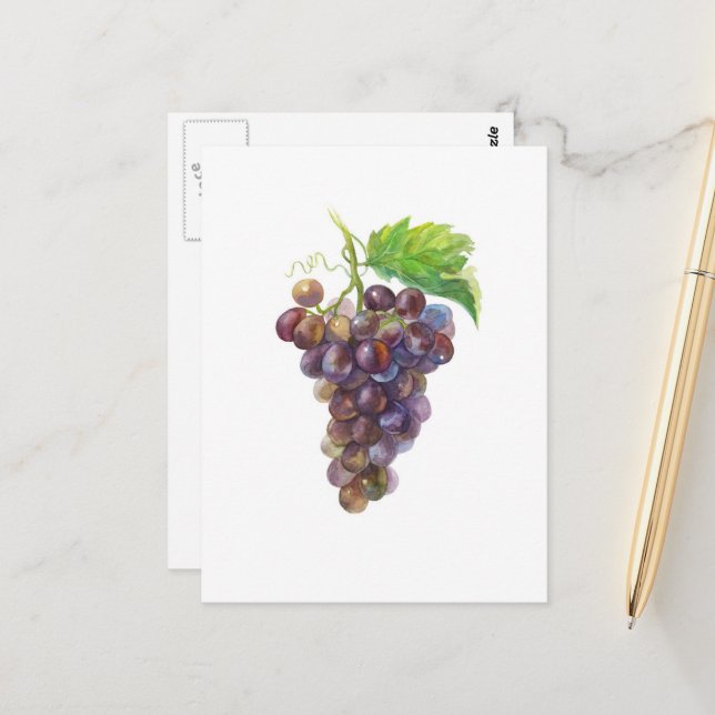 Carte Postale Paillettes de raisins de fruits d'aquarelle peintu (Devant/Arrière en situation)