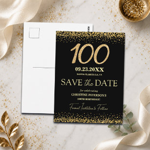 Carte Postale Paillettes d'or noir 100e anniversaire Enregistrer