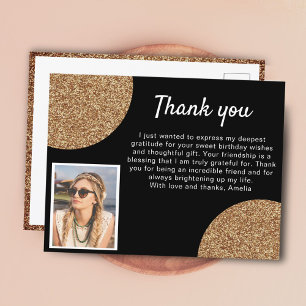 Carte Postale Paillettes d'or noir Photo Anniversaire Merci