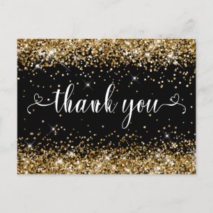 Carte Postale Paillettes dorées et cœurs noirs pour 16 ans Merci