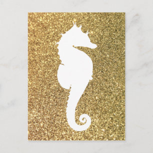 Carte Postale Paillettes dorées et hippocampe blanc