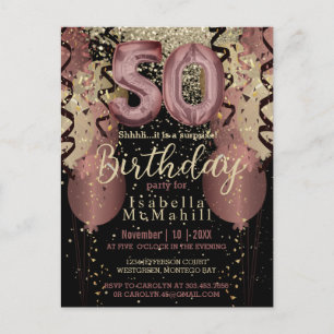 Carte Postale Paillettes Or Rose et Noir 50e Anniversaire