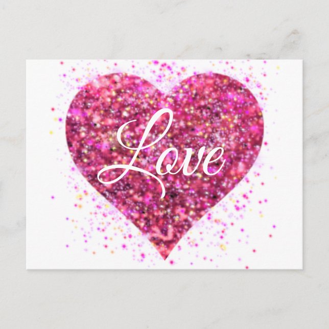 Carte Postale Paillettes rose mousseux, amour graffiti valentine (Devant)