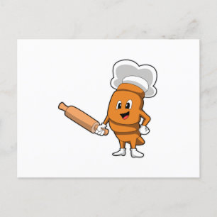 Carte Postale Pain cuit avec rouleau à pâtisserie