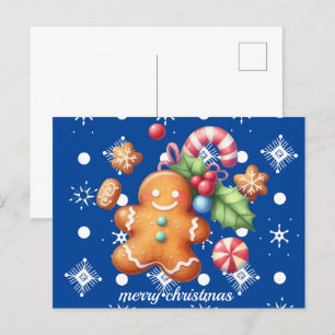Carte Postale Pain d'épice Noël Menthe Bleu Nom Neige