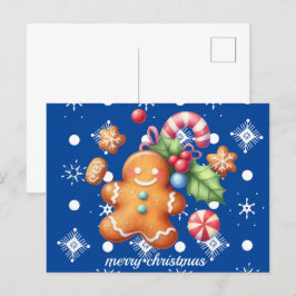 Carte Postale Pain d'épices Noël Peppermenthe Bleu Nom Neige