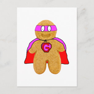 Carte Postale pain d'épices rouge et rose homme super-héros cart