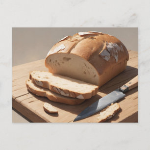 Carte Postale Pain et tranches croûteux sur planche en bois