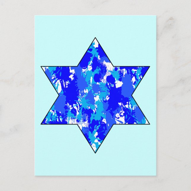 Carte Postale Paint Splatter bleu étoile juive (Devant)
