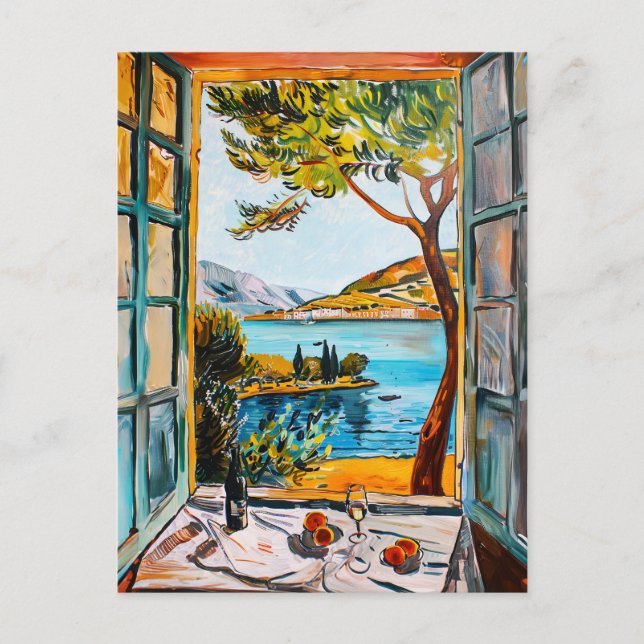 Carte Postale Painting breakfast on window view Mediterran sea (Devant)