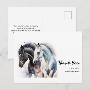 Carte Postale Paire de cheval noir et blanc en Merci d'aquarelle