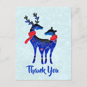 Carte Postale Paire de rennes de Noël nordiques bleus Merci