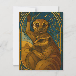 Carte Postale Paire Meerkat Stylisée Sous Ciel Étoilé