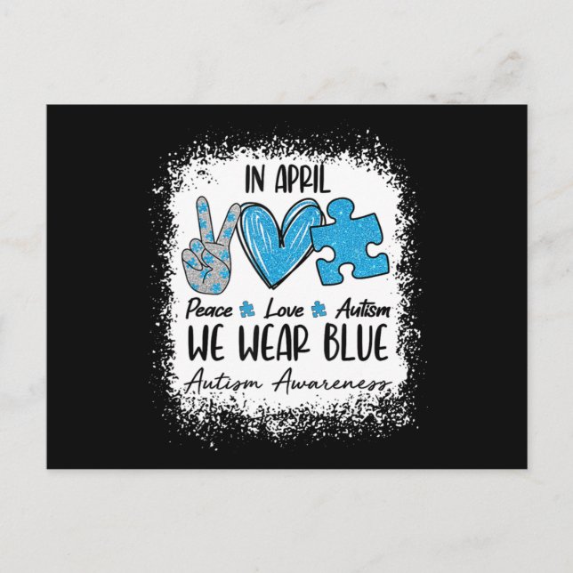 Carte Postale Paix Aime L'Autisme En Avril Nous Portons Le Bleu  (Devant)