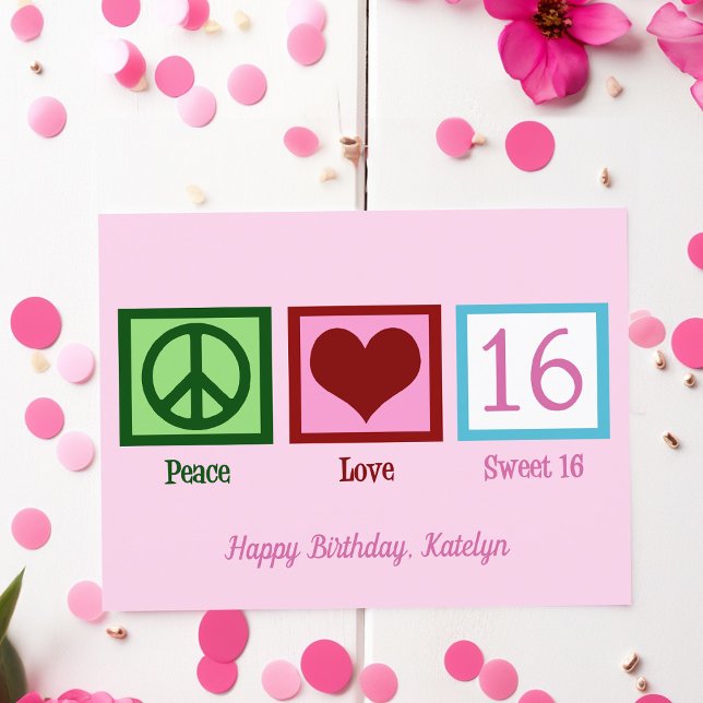 Carte Postale Paix Amour Douce 16 Jolie Fille 16ème Anniversaire (Créateur téléchargé)
