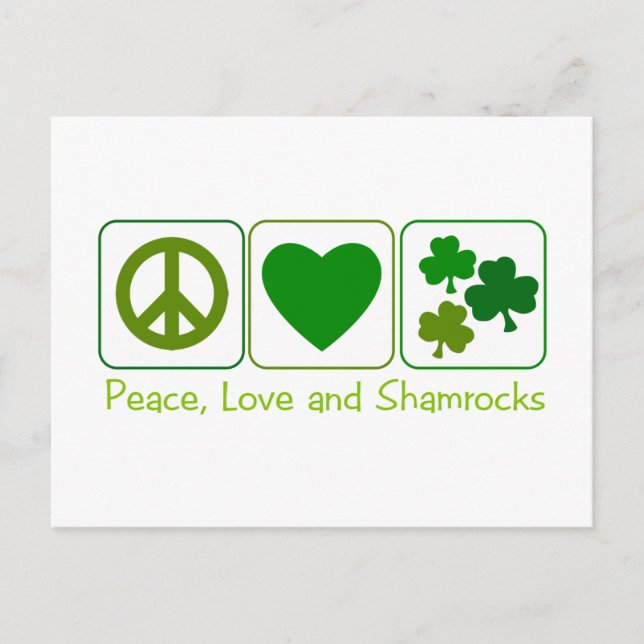 Carte Postale Paix, Amour et Shamrocks (Devant)
