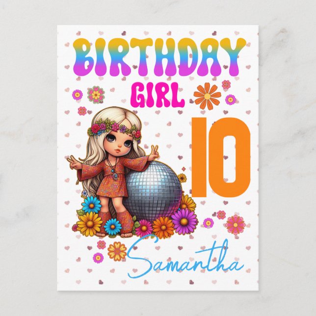 Carte Postale Paix, Amour et Vibes d'Anniversaire Fille Hippie  (Devant)