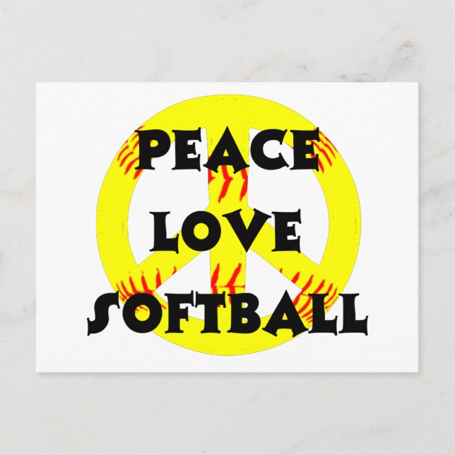 Carte Postale Paix, Amour, Softball avec signe de paix (Devant)