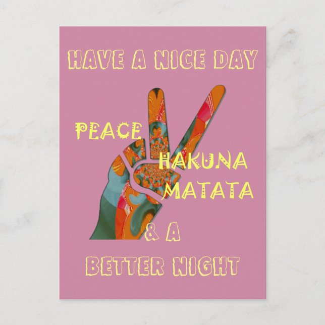 Carte Postale Paix dehors : panneau Vibes de Hakuna Matata (Devant)