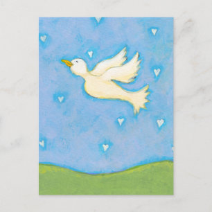Carte Postale Paix et Amour - Coeurs d'oiseaux de colombe amusan