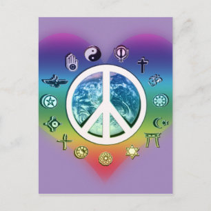 Carte Postale Paix mondiale avec symboles religieux