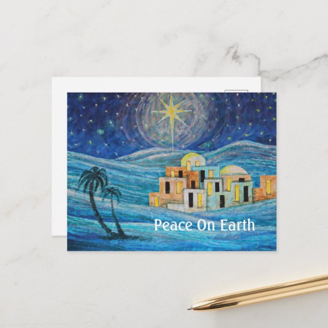 Carte Postale Paix sur Terre Bethléem Star Noël (Devant/Arrière en situation)